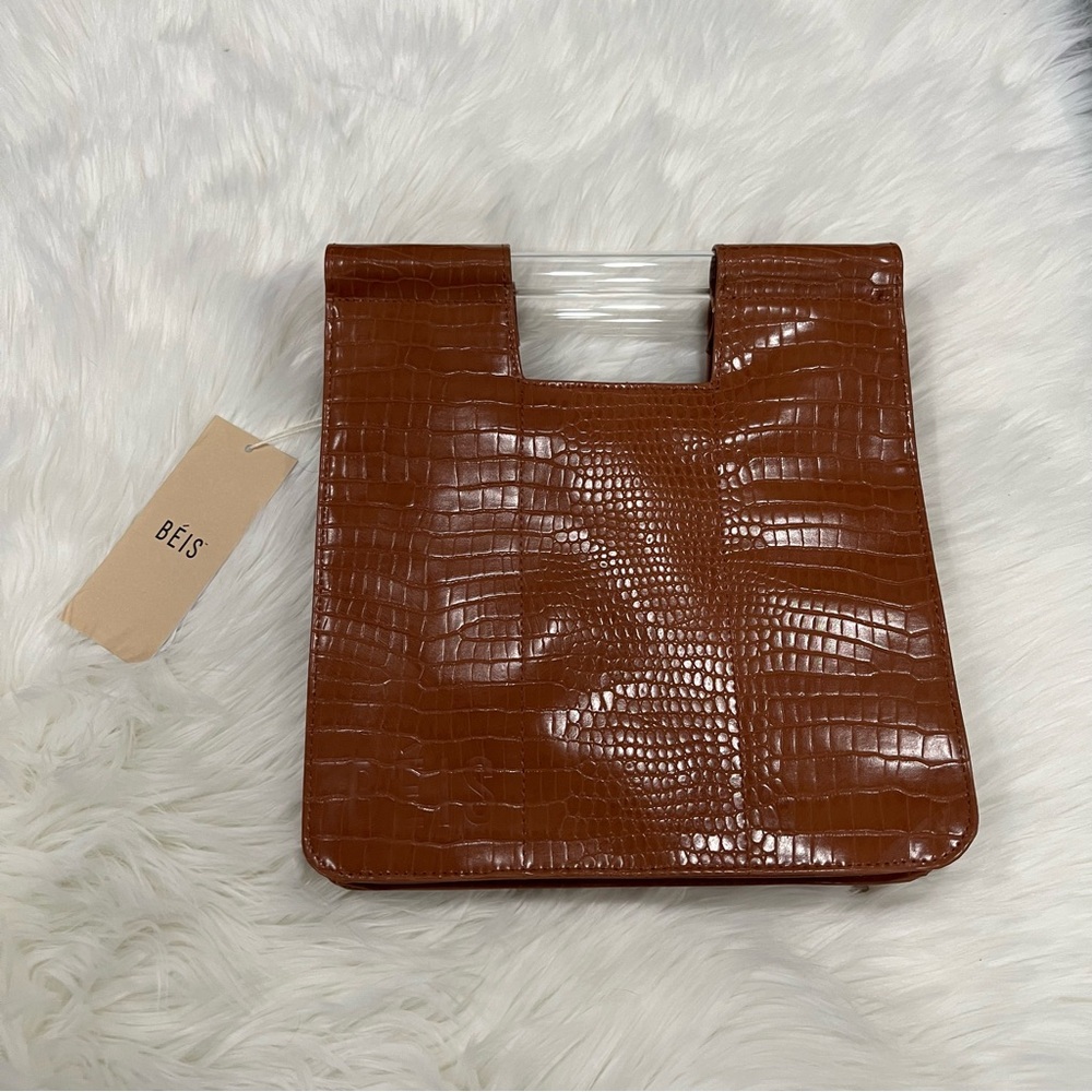 BEIS Tan Crocodile-Embossed Crossbody Tote NWT - Picture 2 of 9